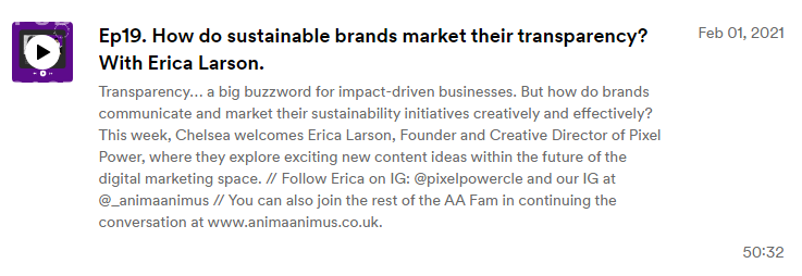 Podcast: Anima Animus: How do sustainable brands market their transparency? With Erica Larson.